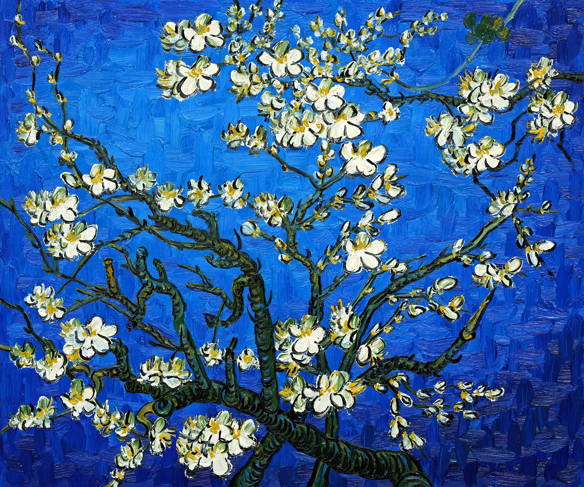 Branches Of An Almond Tree In Blossom Artist Interpretation in Blue - Van Gogh Painting On Canvas